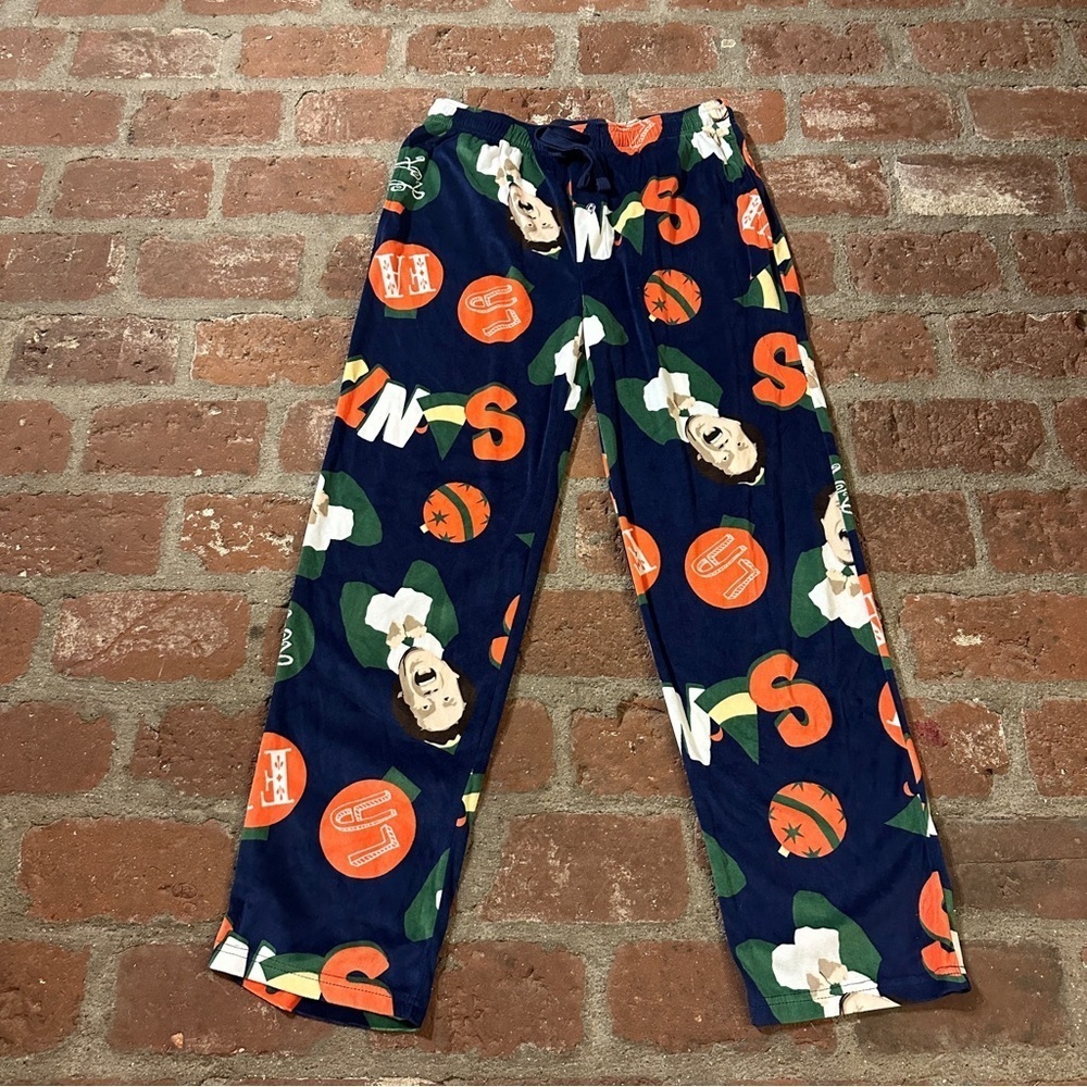 ELF Mens Large Fleece Cozy Holiday Pajama Bottoms Navy Fun Prints